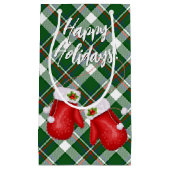 サンタスは赤い緑の格子模様にミトン スモールペーパーバッグ (正面)