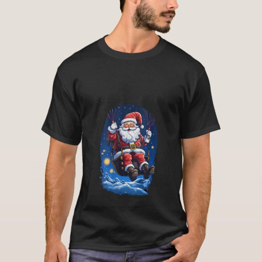 サンタスカイダイビングパラシュートパラグライディングクリスマスXm Tシャツ (正面)