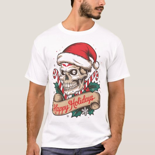 💀🎅サンタスカルホリデーティー❄️🎄 Tシャツ (正面)