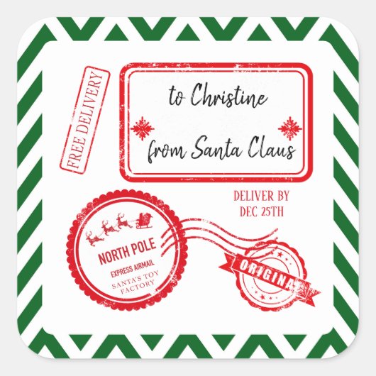 サンタスクーからのクリスマスノースポールメール配信 スクエアシール (正面)
