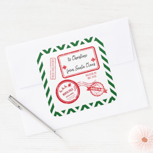 サンタスクーからのクリスマスノースポールメール配信 スクエアシール (封筒)