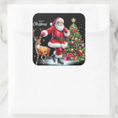 サンタスケートで滑るトナカイbyツリー スクエアシール (バッグ)