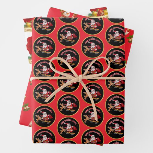サンタスケートボードパンダ雪だるまメリークリスマス ラッピングペーパーシート (インサイチュ)