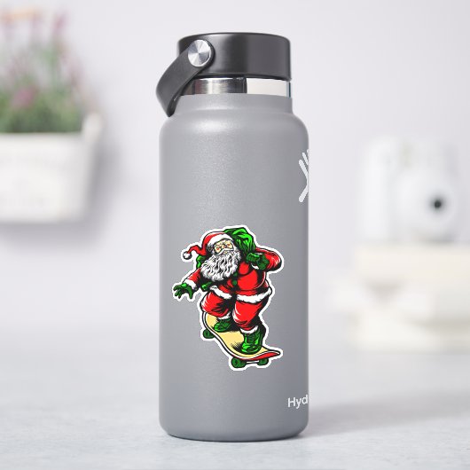 サンタスケートボードレッドグリーン4"キスカットビニル シール (HydroFlask)
