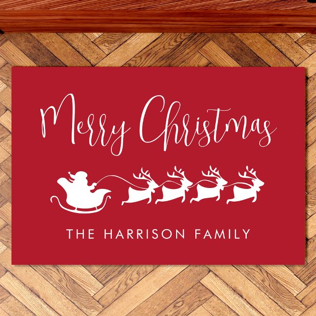 サンタススレーメリークリスマスレッド ドアマット (クリエイターアップロード済み)