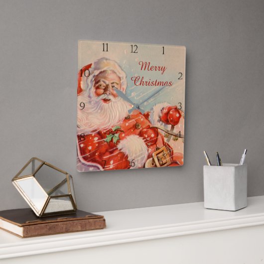 サンタススレーライドヴィンテージクリスマスクロック スクエア壁時計 (オフィス)