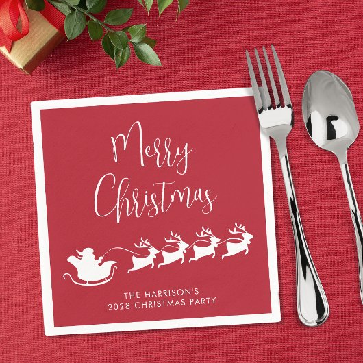 サンタススレーレッドクリスマスパーティー スタンダードカクテルナプキン