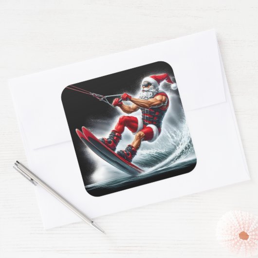 サンタスタイリッシュウォータースキーこの休日 スクエアシール (封筒)