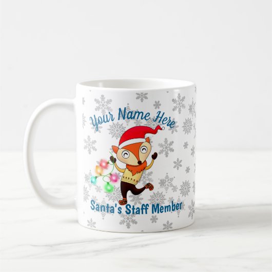 サンタスタッフメンバー踊りキツネクリスマスカスタム コーヒーマグカップ (左)