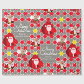 サンタスターパターン赤いグレーのクリスマスファミリーの写真 ラッピングペーパー (フラット)