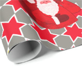 サンタスターパターン赤いグレーのクリスマスファミリーの写真 ラッピングペーパー (ロールコーナー)
