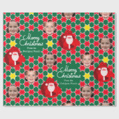 サンタスターパターン赤いグレーのクリスマスファミリーの写真 ラッピングペーパー (フラット)