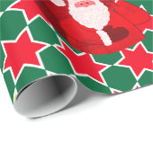 サンタスターパターン赤いグレーのクリスマスファミリーの写真 ラッピングペーパー (ロールコーナー)