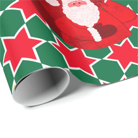 サンタスターパターン赤いグレーのクリスマスファミリーの写真 ラッピングペーパー (ロールコーナー)