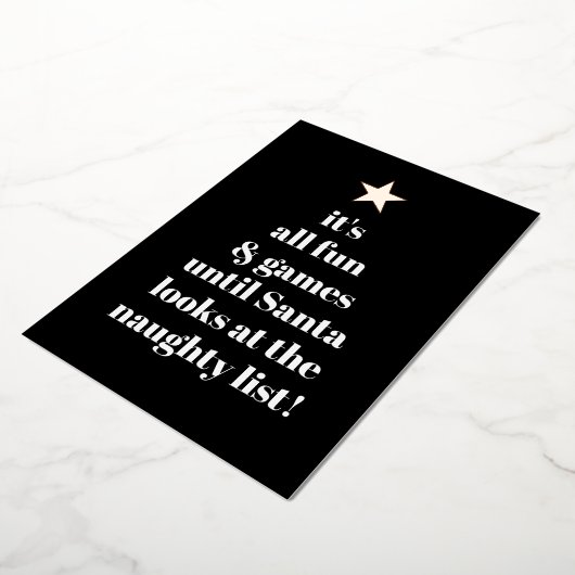 サンタスターモダンツリーフォントユおもしろいーモア引用文 箔シーズンカード (回転した状態)