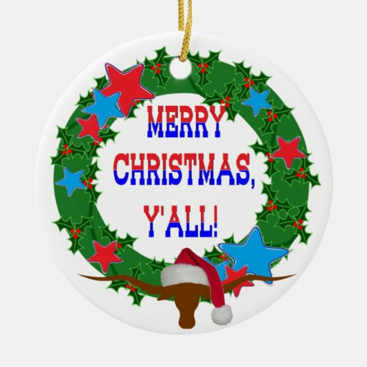 サンタステア – メリークリスマスY'all セラミックオーナメント (正面)