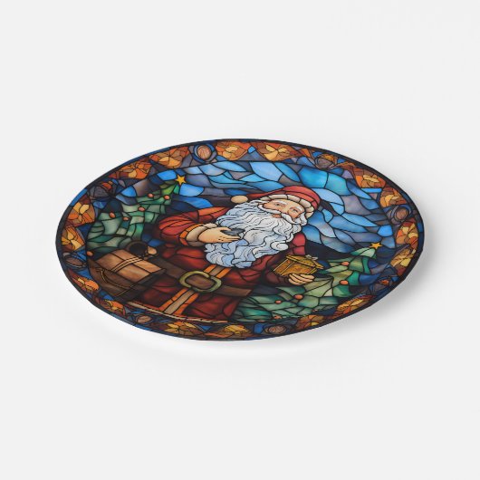 サンタステンドグラススタイルクリスマス紙プレート ペーパープレート (アングル)