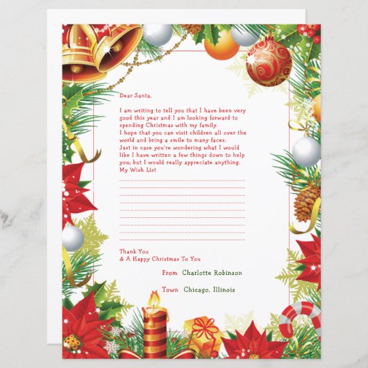 サンタステーショナリーパーソナライズされたへの手紙 (正面/裏面)