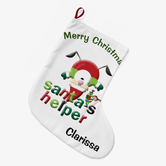 サンタストッキング小妖精や小人 ラージクリスマスストッキング (正面 (吊り時))