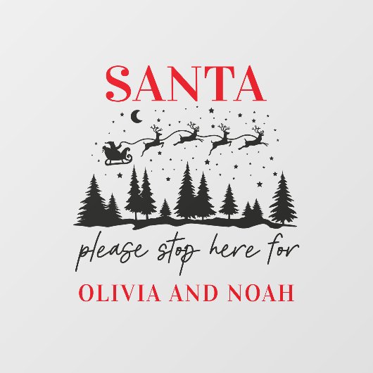 サンタストップここパーソナライズされたのクリスマスモダン ウィンドウサイン (シート)