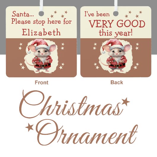 サンタストップは、かわいいネズミの茶色の名前 メタルオーナメント