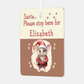サンタストップは、かわいいネズミの茶色の名前 メタルオーナメント (正面左)