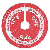 サンタストップヒアフェスティバルレッドパーソナライズされた ブラッシュドポリエステルツリースカート (正面)