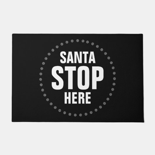 サンタストップヒア黒白キュートおもしろい ドアマット (正面)