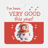 サンタストップーここ名前かわいいペンギン赤 メタルオーナメント (裏面)