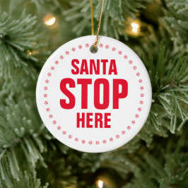 サンタストップHere赤い白いキュートおもしろいクリスマス セラミックオーナメント