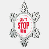 サンタストップHere赤い白おもしろいい スノーフレークピューターオーナメント (右)