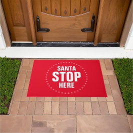 サンタストップHere赤と白かわいいおもしろい ドアマット