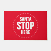 サンタストップHere赤と白かわいいおもしろい ドアマット (正面)