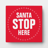 サンタストップHere赤と白かわいいおもしろい フォトプラーク (正面)