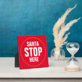 サンタストップHere赤と白かわいいおもしろい フォトプラーク (インサイチュ)