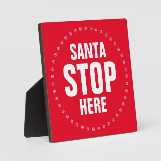 サンタストップHere赤と白かわいいおもしろい フォトプラーク (正面)