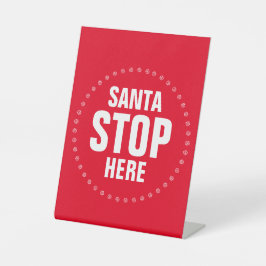 サンタストップHere赤と白かわいいおもしろい 台座サイン