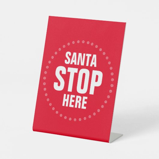 サンタストップHere赤と白かわいいおもしろい 台座サイン (正面)