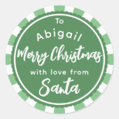 サンタストライプのギフトステッカーからの緑 ラウンドシール (正面)