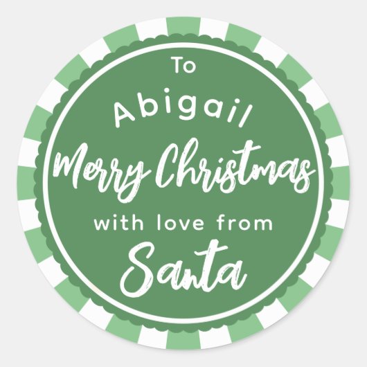 サンタストライプのギフトステッカーからの緑 ラウンドシール (正面)