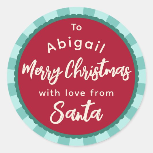 サンタストライプのギフトステッカーからの赤 ラウンドシール (正面)