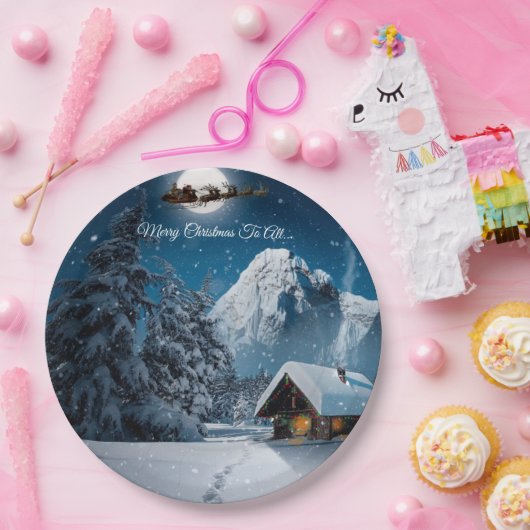 サンタスノーシーンメリークリスマストゥーオールクリスマス紙 ペーパープレート (パーティー)