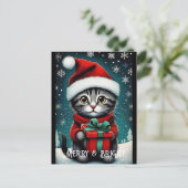 サンタスノーフレークかわいい子猫ギフトスノーウィークリスマス ポストカード (スタンド正面)
