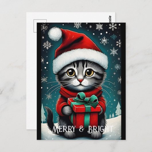 サンタスノーフレークかわいい子猫ギフトスノーウィークリスマス ポストカード (正面/裏面)