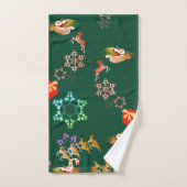 サンタスノーフレークとトナカイのクリスマスドラクグリーン バスタオルセット (ハンドタオル)