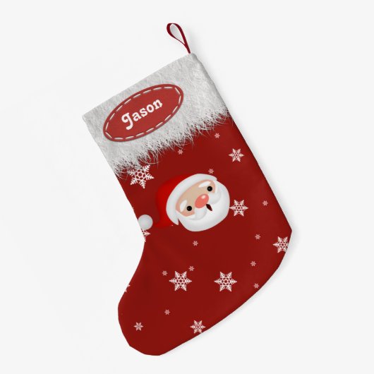 サンタスノーフレークとホワイトファークリスマスストッキング スモールクリスマスストッキング (裏面 (吊り時))