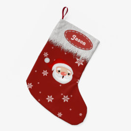 サンタスノーフレークとホワイトファークリスマスストッキング スモールクリスマスストッキング