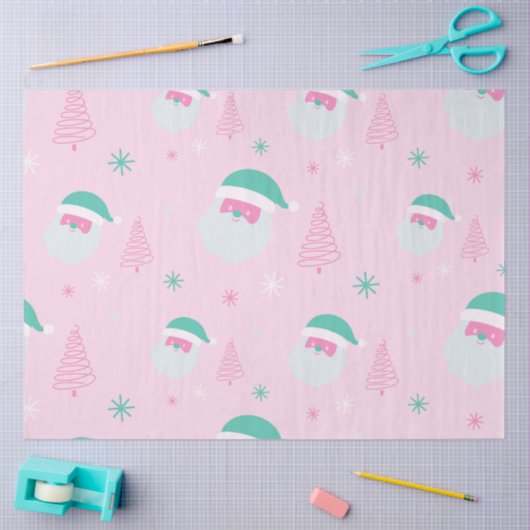 サンタスノーフレークのクリスマスツリーピンクのクリスマス 薄葉紙 (クラフト)