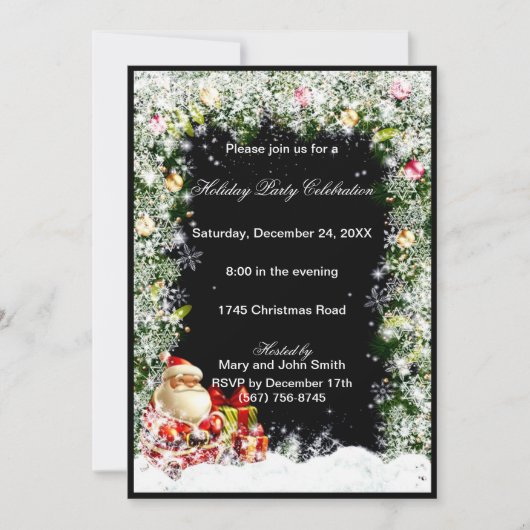サンタスノーフレーククリスマスパーティの招待状 招待状 (正面)