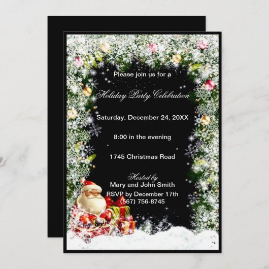 サンタスノーフレーククリスマスパーティの招待状 招待状 (正面/裏面)